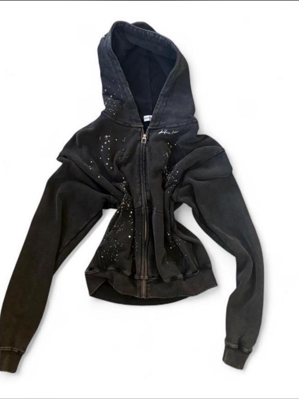 Aelfric Eden Black Kids Zip-Up Hoodie Jacket with Subtle Splatter Detail